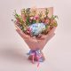 Elegant bouquet with pink and blue flowers, flowers theme